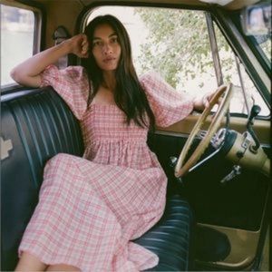 Christy Dawn Katrina Dress sz M Grapefruit Plaid